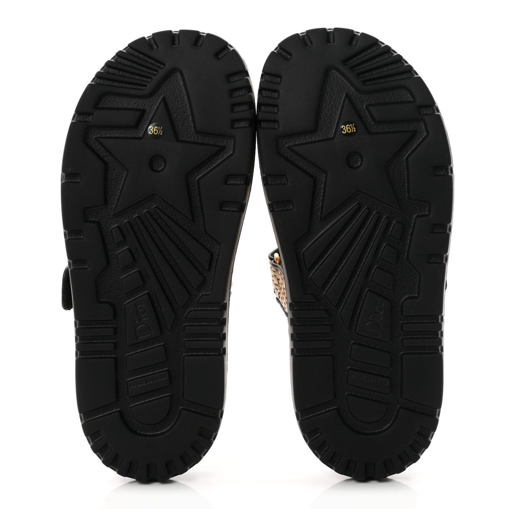 Raffia Dioract 10mm Slide Sandals 36.5 Straw Black