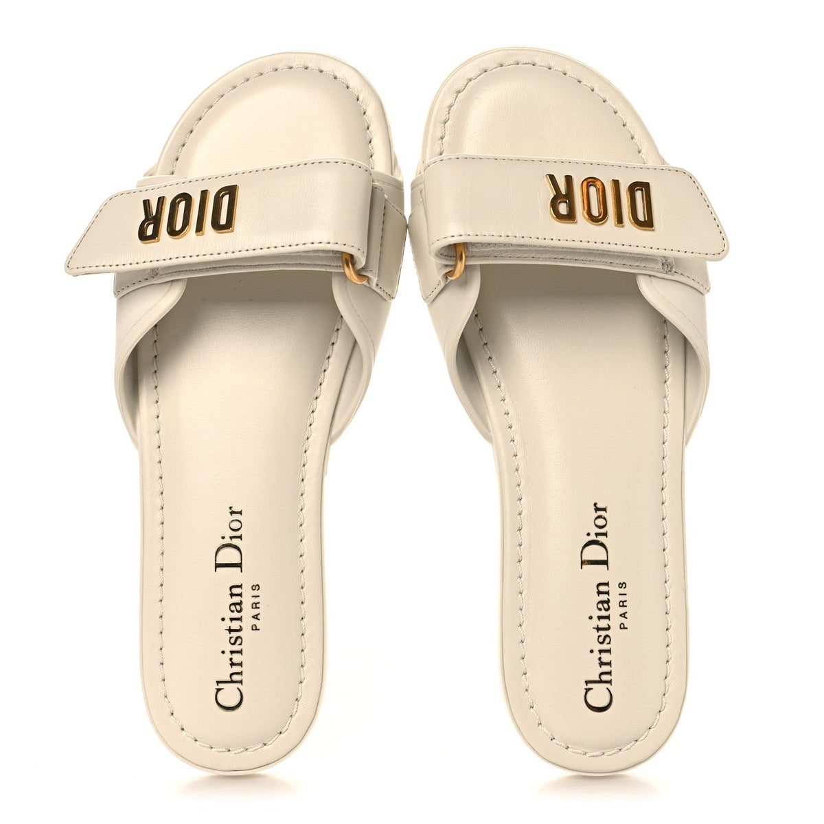 Lambskin Rubber Dioriviera Dioract Flat Slide Sandals 35 White