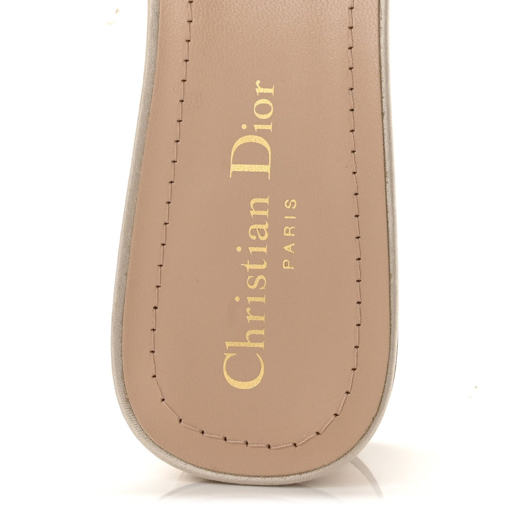 Metallic Satin Embroidered Dway 35mm Slide Sandals 40.5 Pale Gold