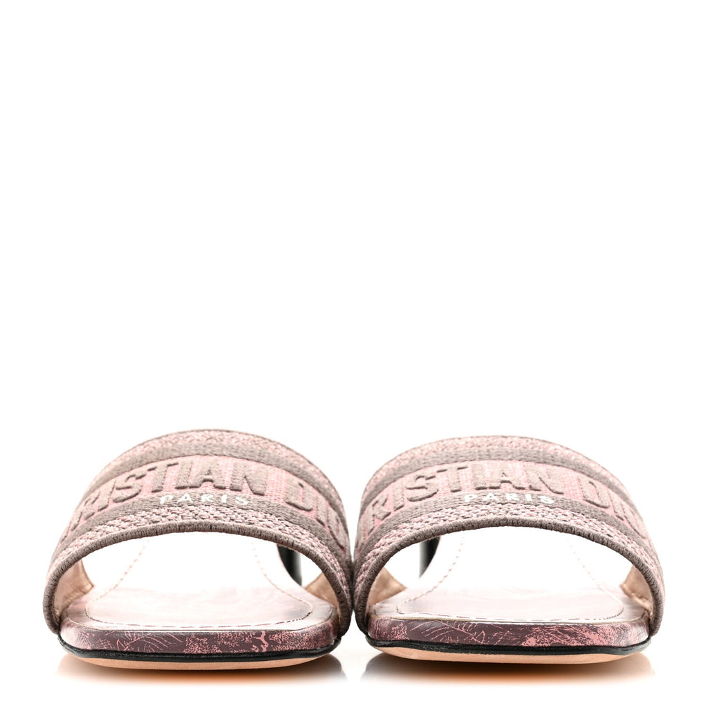 Canvas Toile De Jouy Embroidered Dway 35mm Slide Sandals 38.5 Quartz Grey
