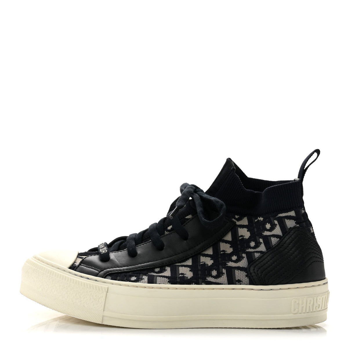 Technical Knit Calfskin Oblique Womens Walk'n Dior Mid Top Sneakers 36.5 Deep Blue