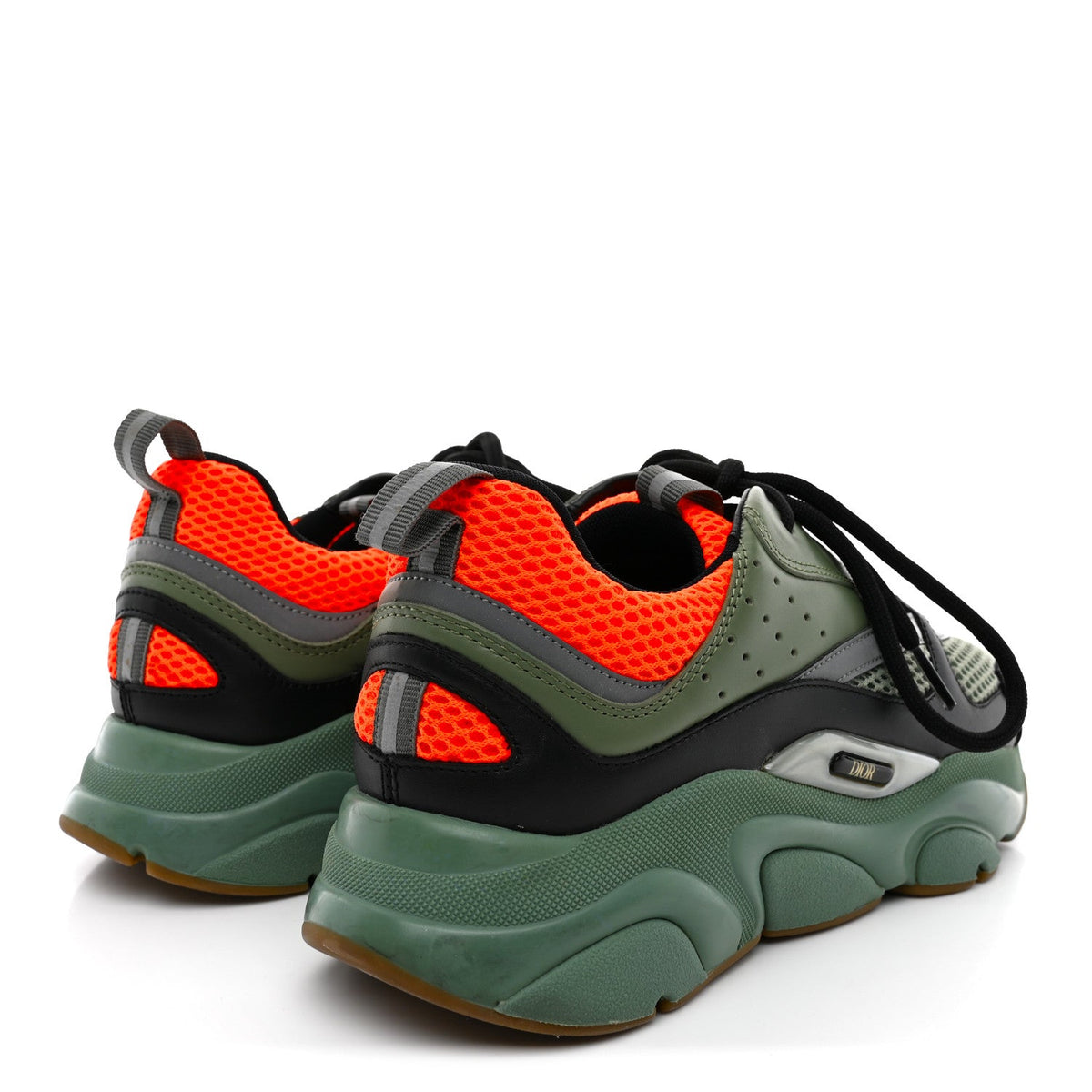 Technical Mesh Calfskin Mens B22 Sneakers 42 Olive Green Orange Black