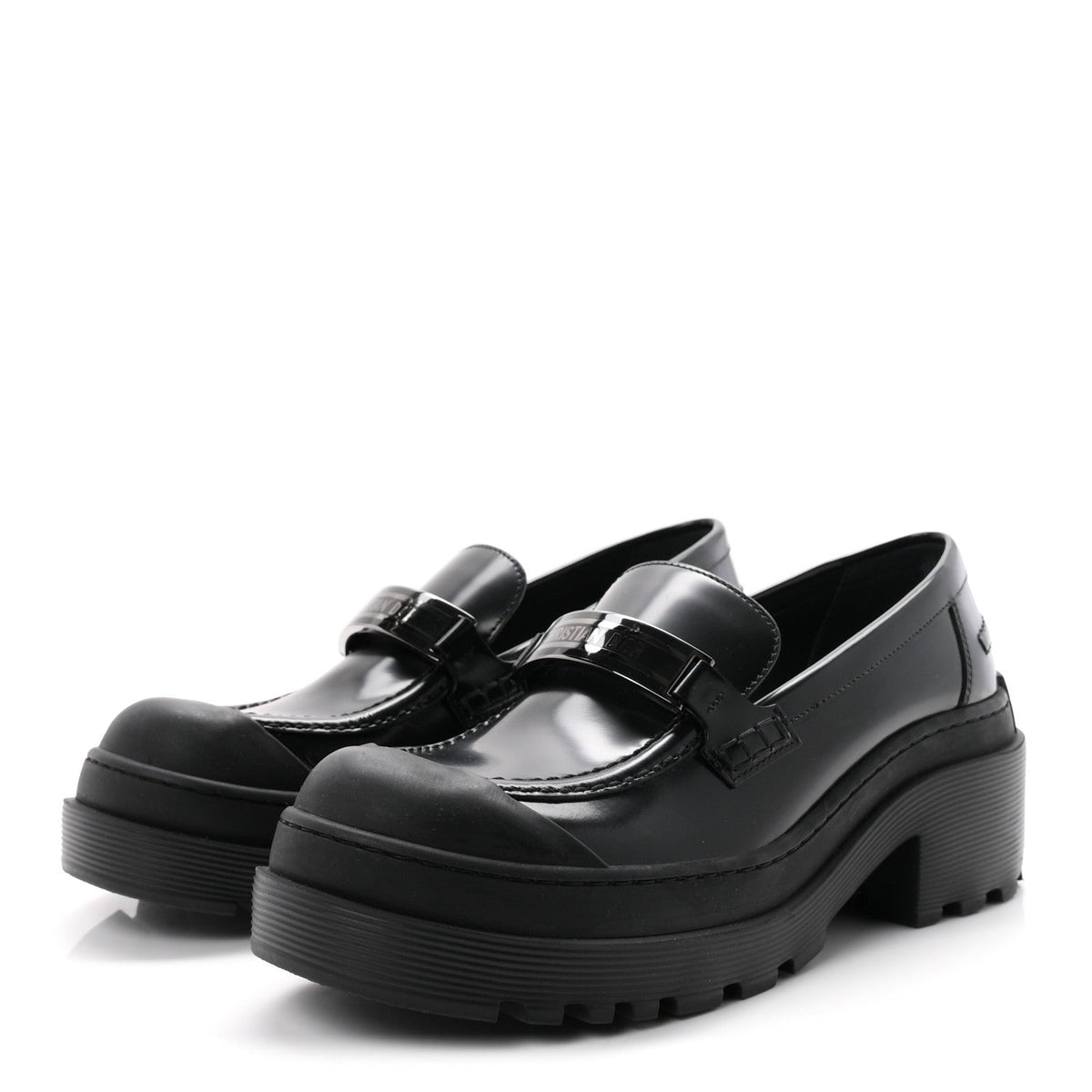Brushed Calfskin Rubber Dior Code Cap Toe Lug Sole 35mm Loafers 39 Black