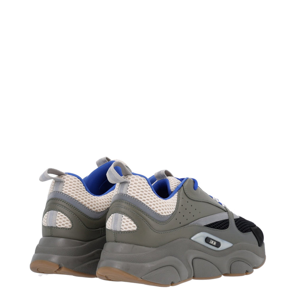 Technical Mesh Calfskin Mens B22 Sneakers 41 Olive Green Black White Grey