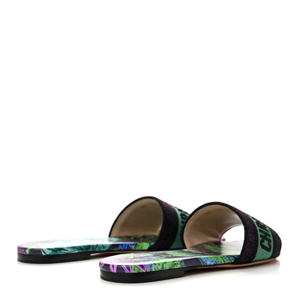 Canvas Toile de Jouy Voyage Embroidered Dway Flat Slide Sandals 36.5 Purple Multicolor