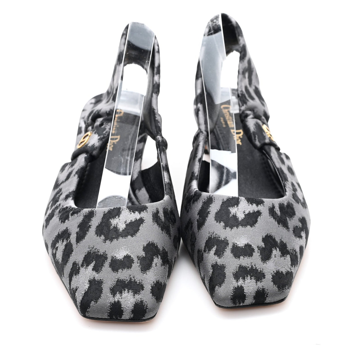 Nylon Leopard Print Mizza Slingback Pumps 40 Grey Multicolor