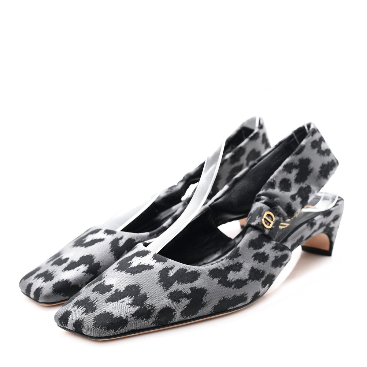 Nylon Leopard Print Mizza Slingback Pumps 40 Grey Multicolor