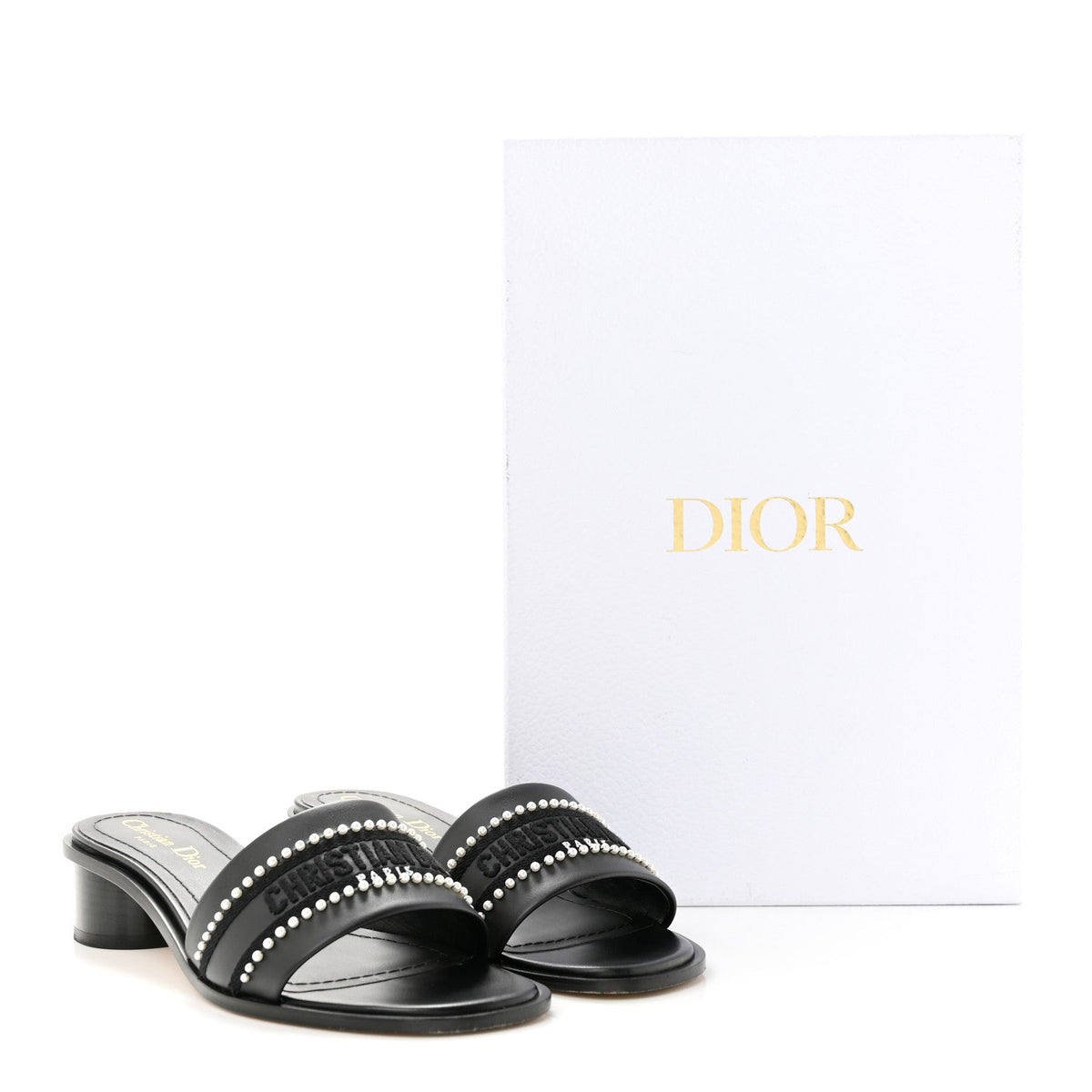 Calfksin Pearl Embroidered Dway 35mm Slide Sandals 35 Black