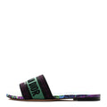 Canvas Toile de Jouy Voyage Embroidered Dway Flat Slide Sandals 36.5 Purple Multicolor