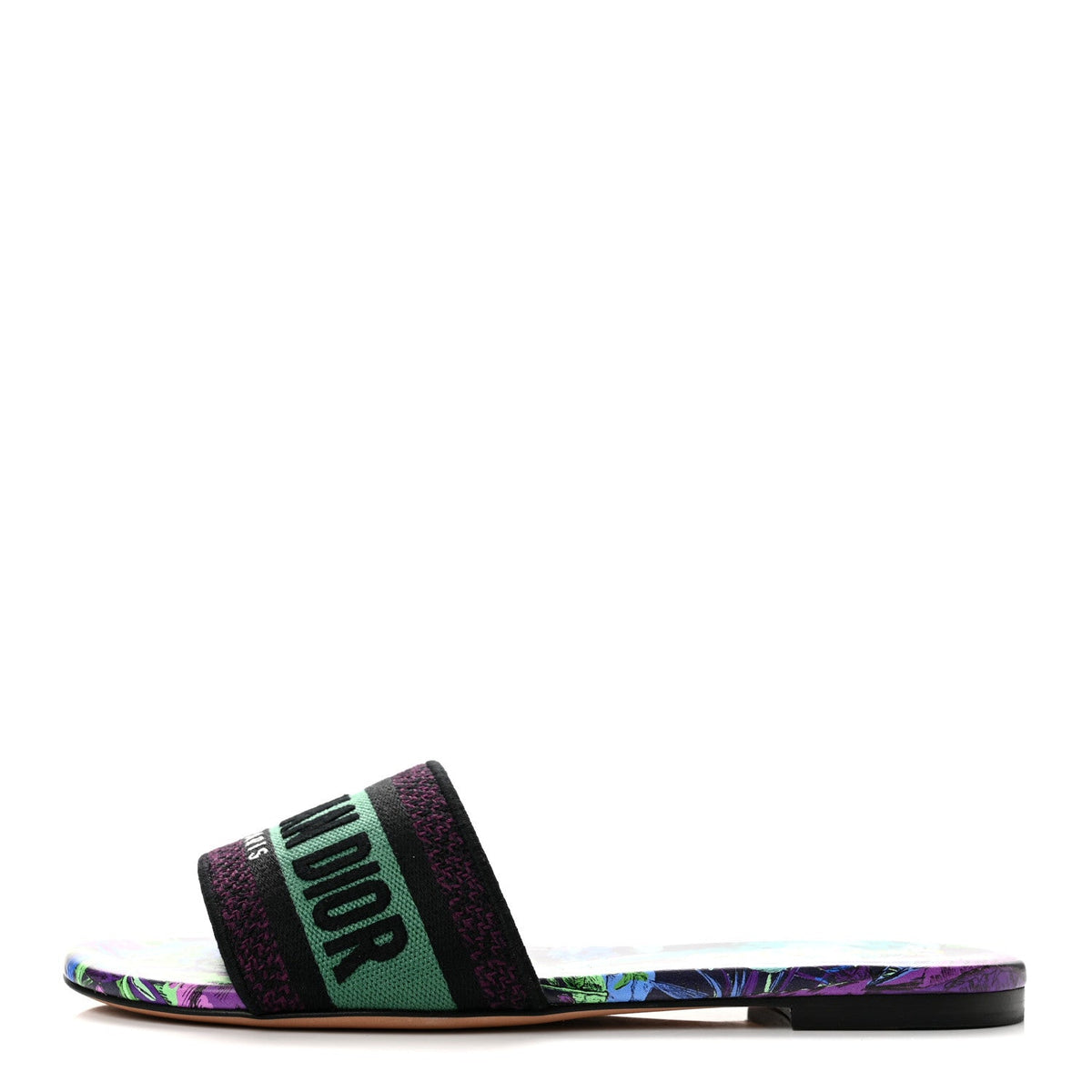 Canvas Toile de Jouy Voyage Embroidered Dway Flat Slide Sandals 36.5 Purple Multicolor