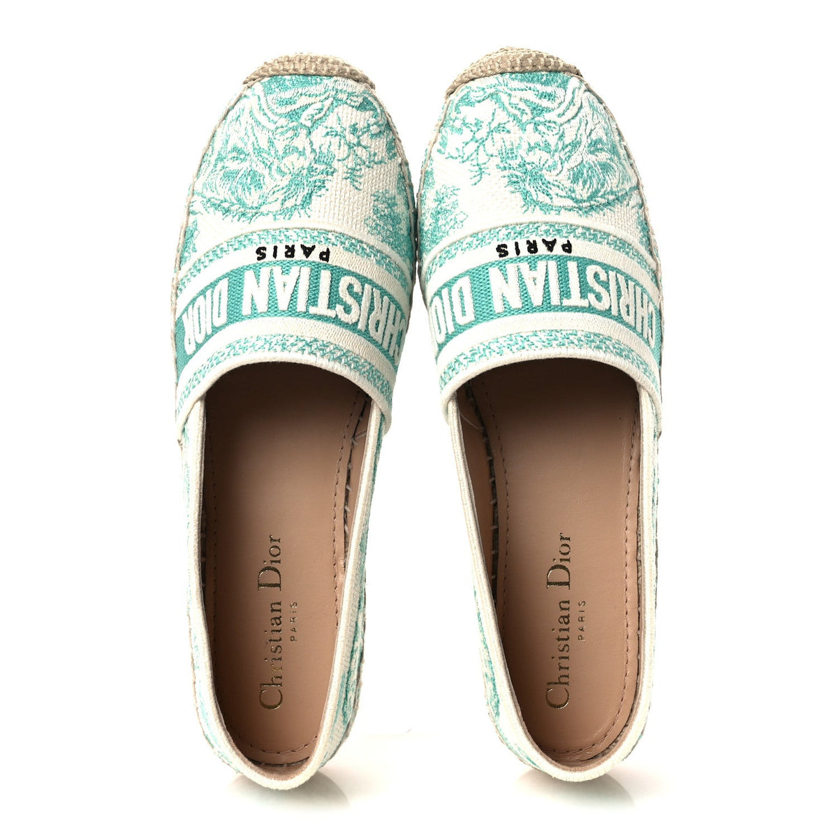 Embroidered Toile De Jouy Granville Espadrille 38.5 Aquamarine