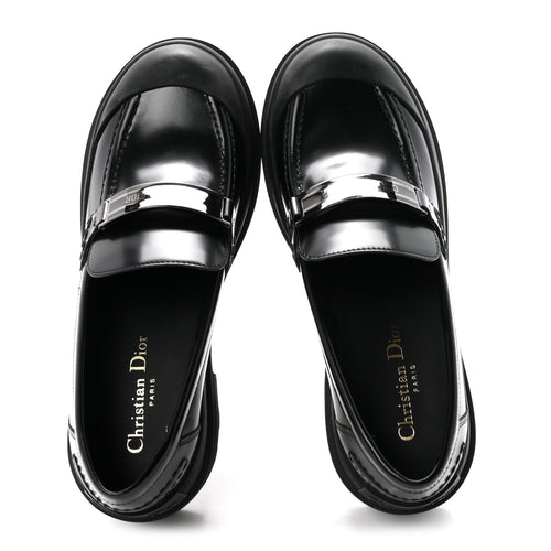 Brushed Calfskin Rubber Dior Code Cap Toe Lug Sole 35mm Loafers 39 Black