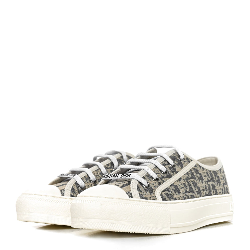Oblique Chambray Raffia Effect Walk'N'Dior Low Top Sneakers 37 Blue Light Biscuit