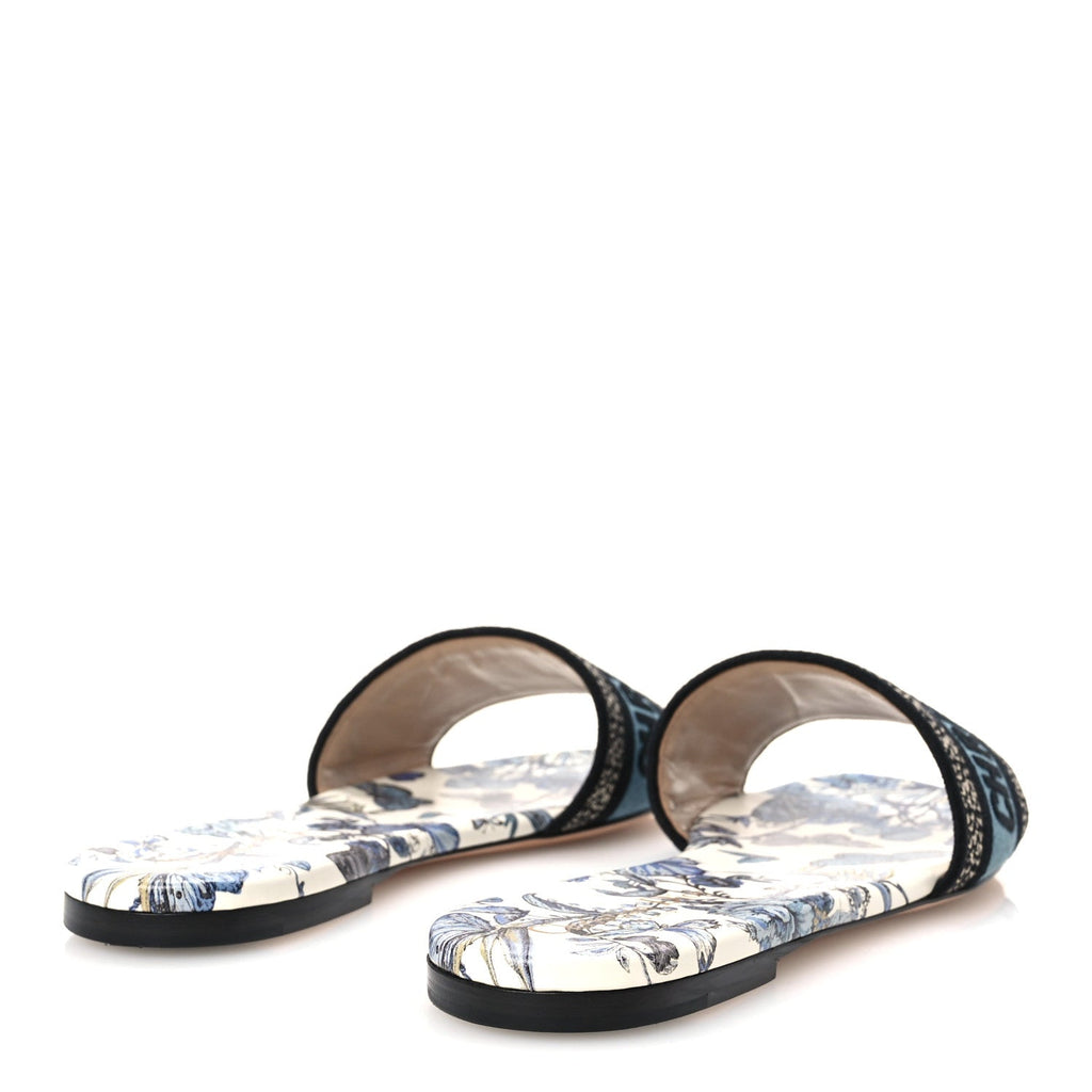 Canvas Embroidered Butterfly Dway Mules Slide Sandals 40 White Blue