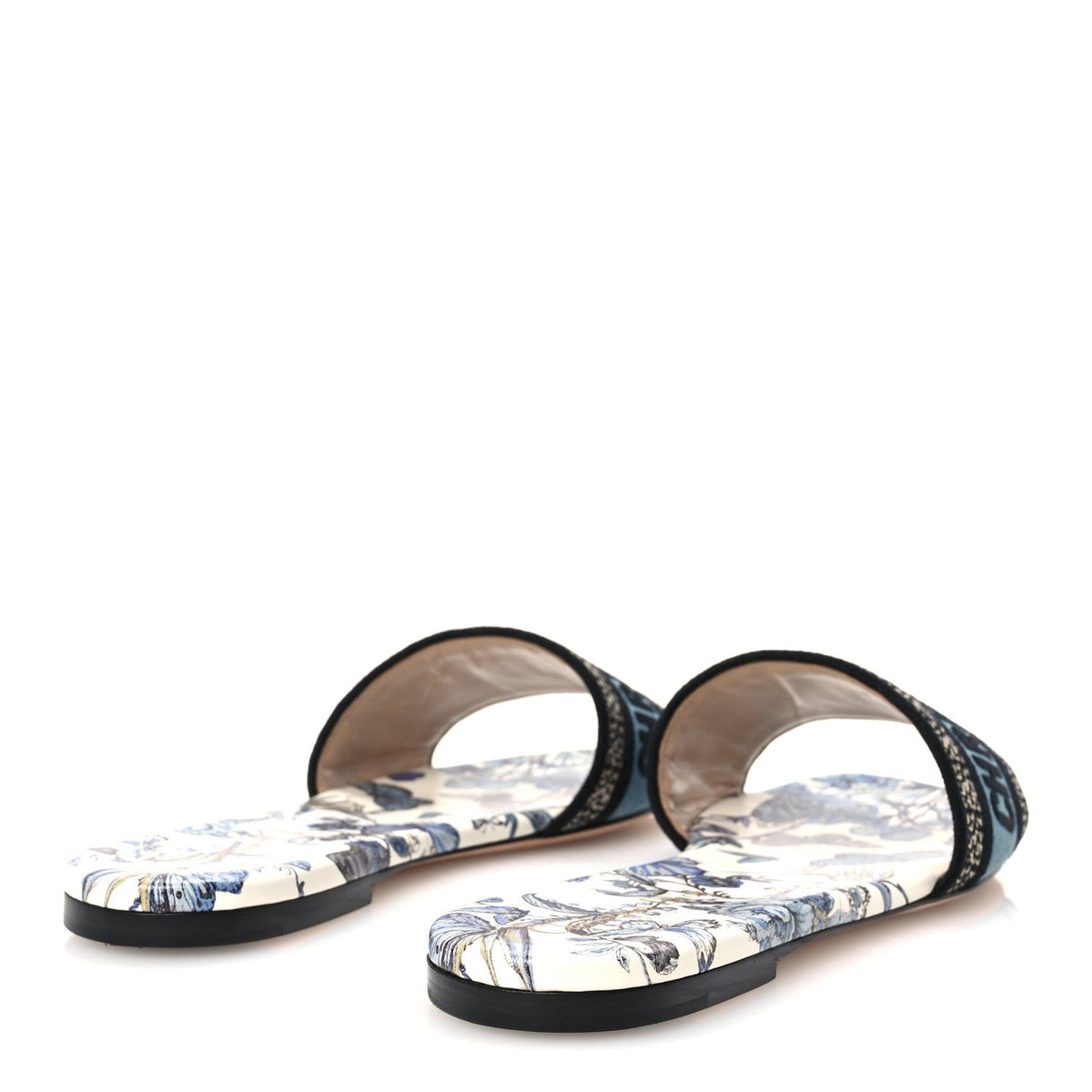Canvas Embroidered Butterfly Dway Mules Slide Sandals 40 White Blue