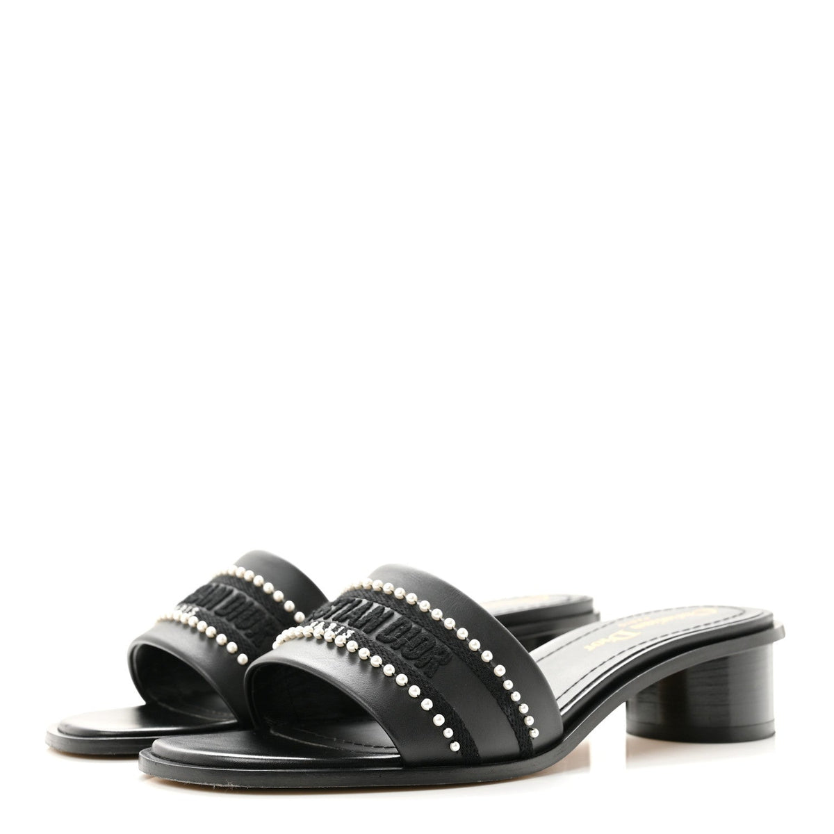 Calfksin Pearl Embroidered Dway 35mm Slide Sandals 35 Black